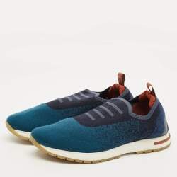 مملوكة مسبقًا Loro Piana 360 LP Flexy Walk Size 38.5 Navy Blue Knit Fabric Slip On Sneakers