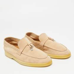 Pre Owned Loro Piana Summer Charms Walk Size 37 Beige Suede Loafers