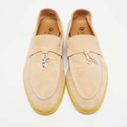 Pre Owned Loro Piana Summer Charms Walk Size 37 Beige Suede Loafers