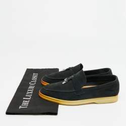 مملوكة مسبقًا Loro Piana Summer Charms Walk Size 37 Black Suede Loafers