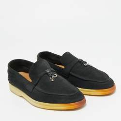 مملوكة مسبقًا Loro Piana Summer Charms Walk Size 37 Black Suede Loafers