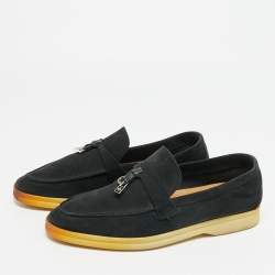 مملوكة مسبقًا Loro Piana Summer Charms Walk Size 37 Black Suede Loafers
