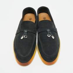 مملوكة مسبقًا Loro Piana Summer Charms Walk Size 37 Black Suede Loafers