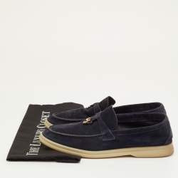 Pre Owned Loro Piana Summer Charms Walk Size 38.5 Navy Blue Suede Slip On Loafers