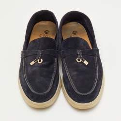 Pre Owned Loro Piana Summer Charms Walk Size 38.5 Navy Blue Suede Slip On Loafers