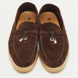 مملوكة مسبقًا Loro Piana Summer Charms Walk Size 38.5 Dark Brown Suede Slip On Loafers