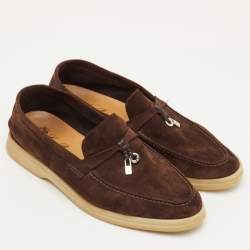 مملوكة مسبقًا Loro Piana Summer Charms Walk Size 38.5 Dark Brown Suede Slip On Loafers