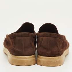 مملوكة مسبقًا Loro Piana Summer Charms Walk Size 38.5 Dark Brown Suede Slip On Loafers