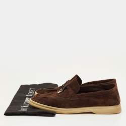 مملوكة مسبقًا Loro Piana Summer Charms Walk Size 38.5 Dark Brown Suede Slip On Loafers