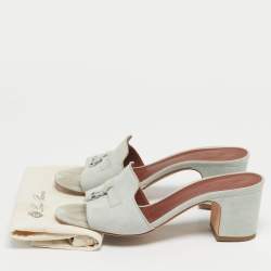 Pre Owned Loro Piana Summer Charms Walk Size 36.5 Green Suede Slide Sandals