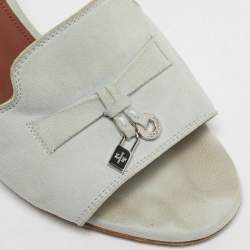 Pre Owned Loro Piana Summer Charms Walk Size 36.5 Green Suede Slide Sandals