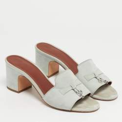 Pre Owned Loro Piana Summer Charms Walk Size 36.5 Green Suede Slide Sandals