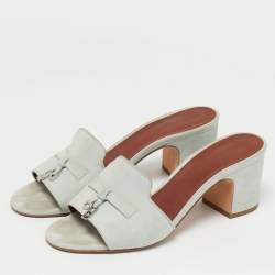 Pre Owned Loro Piana Summer Charms Walk Size 36.5 Green Suede Slide Sandals