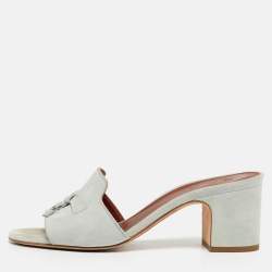 Pre Owned Loro Piana Summer Charms Walk Size 36.5 Green Suede Slide Sandals