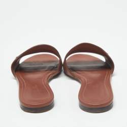 مملوكة مسبقًا Loro Piana Summer Charms Size 38 Brown Leather Flat Slides 