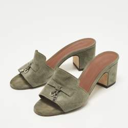 Pre Owned Loro Piana Summer Charms Walk Size 36 Green Suede Slide Sandals