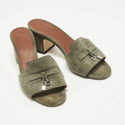 Pre Owned Loro Piana Summer Charms Walk Size 36 Green Suede Slide Sandals