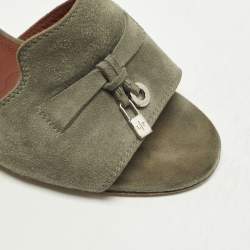 Pre Owned Loro Piana Summer Charms Walk Size 36 Green Suede Slide Sandals