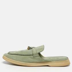 Pre Owned Loro Piana Babouche Charms Walk Size 37 Green Suede Mules