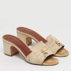 Pre Owned صندل سلايد لورو بيانا سويدي بيج صيف دلايات مقاس 36