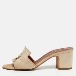 Pre Owned Loro Piana Summer Charms Size 36 Beige Suede Slide Sandals
