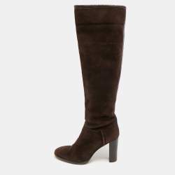 Pre Owned Loro Piana Size 39 Brown Suede Knee Length Boots