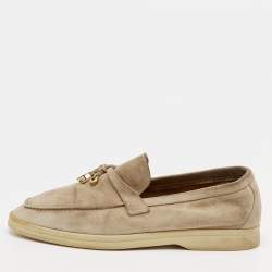 مملوكة مسبقًا Loro Piana Summer Charms Walk Size 40 Beige Suede Slip On Loafers