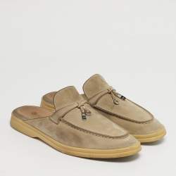 مملوكة مسبقًا Loro Piana Babouche Charms Walk Size 38.5 Grey Suede Mules