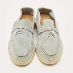Pre Owned Loro Piana Summer Walk Size 38 Blue Suede Loafers