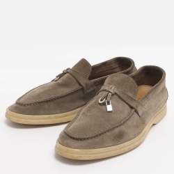 مملوكة مسبقًا حذاء لوفرز لورو بيانا صيفي تشارمز سويدي أخضر مقاس 35.5