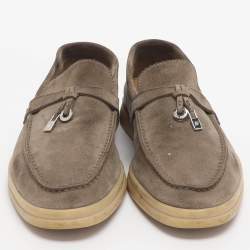 مملوكة مسبقًا حذاء لوفرز لورو بيانا صيفي تشارمز سويدي أخضر مقاس 35.5