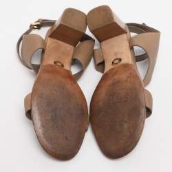 Pre Owned Loro Piana Size 37 Brown Leather Ankle Strap Sandals