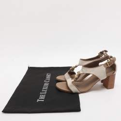 Pre Owned Loro Piana Size 37 Beige Canvas and Leather Ankle Strap Sandals