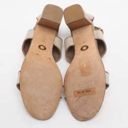 Pre Owned Loro Piana Size 37 Beige Canvas and Leather Ankle Strap Sandals