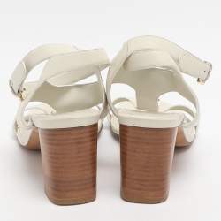 Pre Owned Loro Piana Size 37 Ivory Leather Ankle Strap Sandals