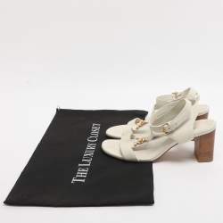 Pre Owned Loro Piana Size 37 Ivory Leather Ankle Strap Sandals