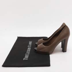 مملوكة مسبقًا Loro Piana Size 37 Brown Leather Peep Toe Pumps