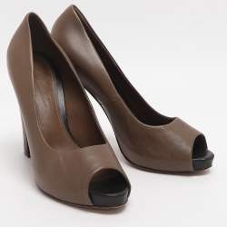 مملوكة مسبقًا Loro Piana Size 37 Brown Leather Peep Toe Pumps