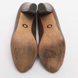 مملوكة مسبقًا Loro Piana Size 37 Brown Leather Peep Toe Pumps