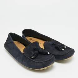 مملوكة مسبقًا Loro Piana Size 38 Navy Blue Suede Tassel Dot Sole Walk Slip On Loafers