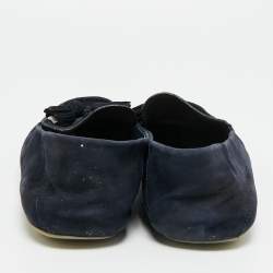 مملوكة مسبقًا Loro Piana Size 38 Navy Blue Suede Tassel Dot Sole Walk Slip On Loafers