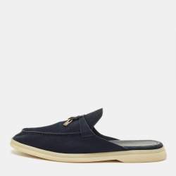 Pre Owned Loro Piana Size 39.5 Black Suede Babouche Charms Walk Sandals 