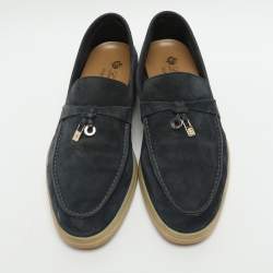 Pre Owned Loro Piana Summer Charms Walk Size 38 Blue Suede Loafers