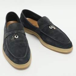 Pre Owned Loro Piana Summer Charms Walk Size 38 Blue Suede Loafers