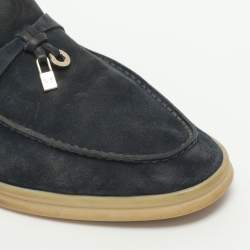 Pre Owned Loro Piana Summer Charms Walk Size 38 Blue Suede Loafers