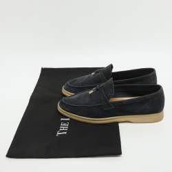 Pre Owned Loro Piana Summer Charms Walk Size 38 Blue Suede Loafers