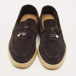 Pre Owned Loro Piana Summer Charms Walk Size 37 Black Nubuck Leather Slip On Loafers