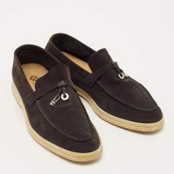 Pre Owned Loro Piana Summer Charms Walk Size 37 Black Nubuck Leather Slip On Loafers