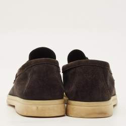 Pre Owned Loro Piana Summer Charms Walk Size 37 Black Nubuck Leather Slip On Loafers