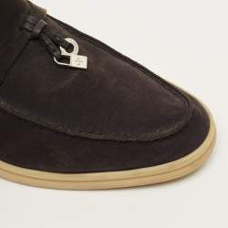 Pre Owned Loro Piana Summer Charms Walk Size 37 Black Nubuck Leather Slip On Loafers